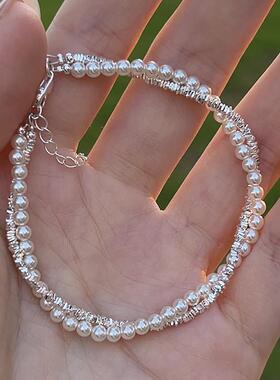 2023年新款碎银子纯银施家珍珠手链女轻奢小众精致闺蜜礼物施家叠