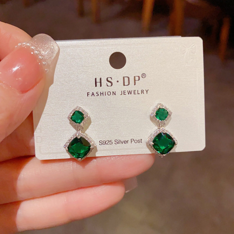 2026新款法式银耳环925纯银针祖母绿锆石耳坠精致轻奢百搭耳饰女,淘宝优惠券,粉丝福利购,淘宝优惠卷