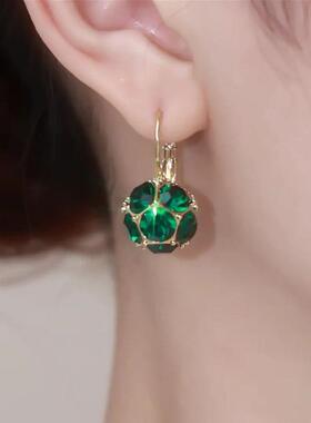 紫色镶钻水晶耳扣9999银针耳环