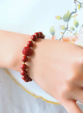 天然朱砂手串紫金砂原