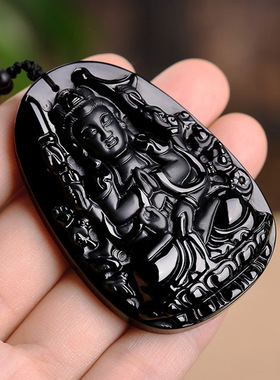 生肖守护神墨玉吊坠冰种玉石挂件