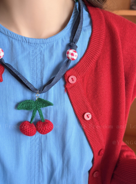 原创！复古牛仔布艺串珠项链女款小众独特设计感毛衣链挂脖配饰品