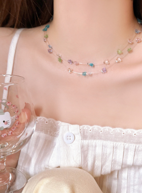 夏日多巴胺彩色蝴蝶串珠项链女2025新款甜美气质锁骨链颈链配饰品