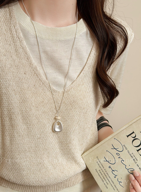 韩国博主同款银色拉丝小包铃铛项链女款百搭高级感锁骨链长款配饰