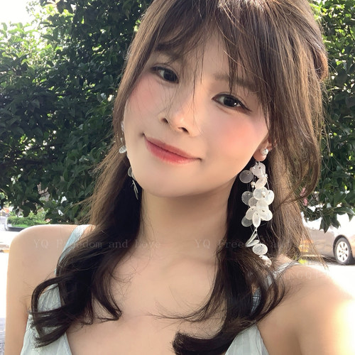 原创！超仙珍珠贝壳流苏耳钉耳夹海边度假风耳环女独特方圆脸耳饰 - 图3