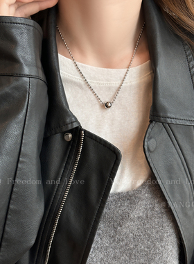 韩系银色圆珠叠戴项链女款秋冬简约百搭长款毛衣链小众高级感配饰