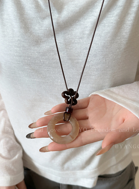 复古不规则圆环吊坠长款项链女民族风可调节挂脖毛衣链高级感配饰