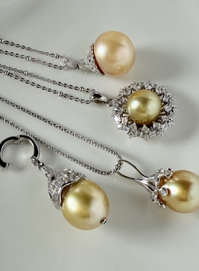 【特清不褪】天然南洋金珠海珠项链925银吊坠中浓金绿彩虹光珍珠