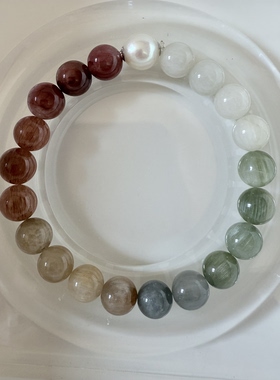 【特卖不退换】天然水晶珍珠混搭手串翡翠紫锂辉兔毛925银镀金