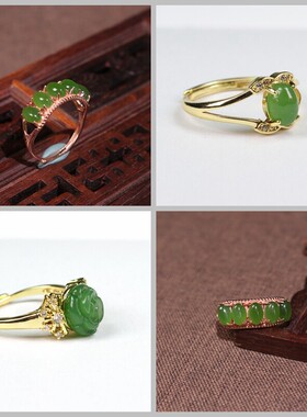 天然和田碧玉苹果绿绿戒指环 男女尾戒圈 阳绿色 气质高端无黑点