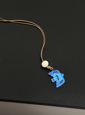 渐变蓝色系飞鸟燕子吊坠项链女夏