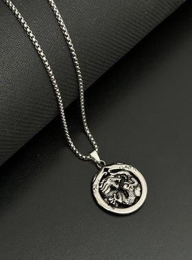 中国龙圆牌项链男女锁骨链钛钢链