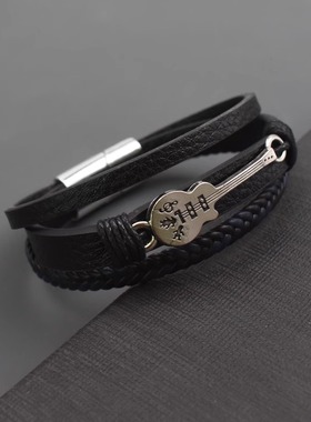 朋克y2k手绳女摇滚吉他牛皮手链