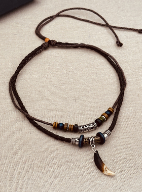新中式编织绳民族风狼牙项链男女