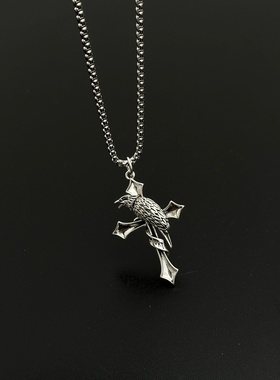 古着乌鸦十字架项链男士痞帅