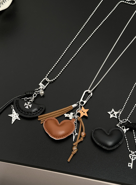 皮革爱心吊坠项链长款个性毛衣链