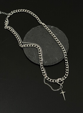 钛钢双层芒星吊坠项链男女锁骨链