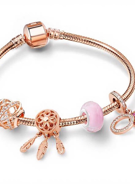 潘家新款玫瑰金手链柔粉梦境蛇骨链手环海星串珠diy925纯银手饰