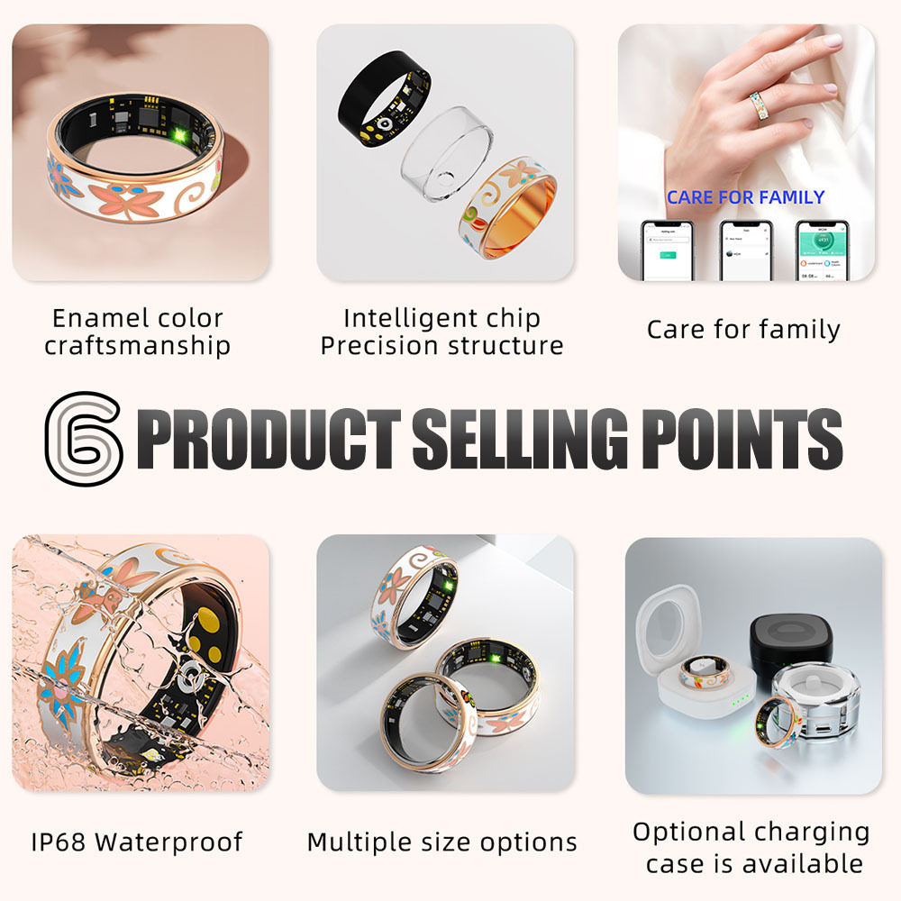 Cross-border R18 smart ring enamel heart rate blood pressure blood oxygen sleep monitoring SmartHealth women's ring