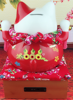 红色招财猫摆件开业语音播报器
