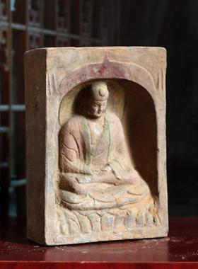仿古陶器佛龛佛像砖唐代佛像砖雕彩绘陶器佛像供奉收藏艺术品老货