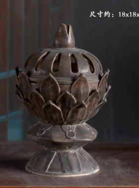 仿古双鱼瓶褐彩熏炉花觚摆件