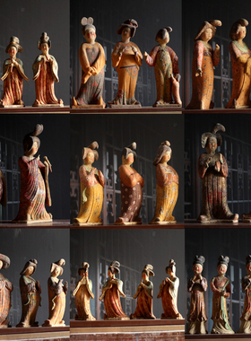 唐朝仿古彩绘乐器俑人物俑摆件