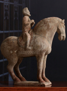 骑马俑画彩手绘仿古陶大全摆件