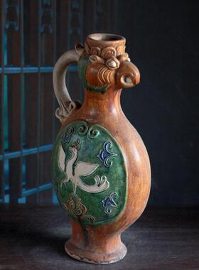 唐三彩凤首壶仿古陶器装饰摆件