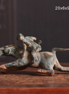 仿古做旧陶器马上人汉代陶马骑马