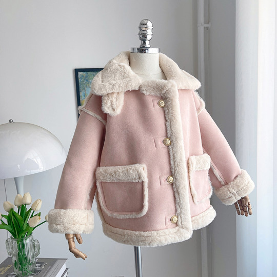 Girls' fur one-piece winter new style Korean fashionable deerskin velvet thickened children's winter top