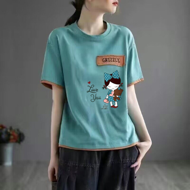 Pure cotton women's casual T-shirt summer loose slim top