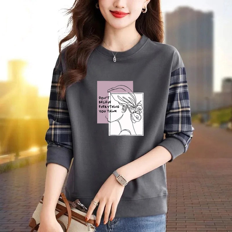 外贸清仓出口纯棉气质拼接长袖卫衣女秋季宽松休闲时尚打底上衣潮,淘宝优惠券,粉丝福利购,淘宝优惠卷