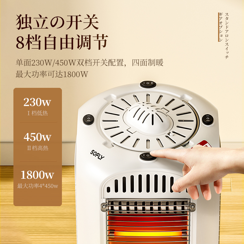 四面小太阳取暖器家用大面积客厅桌底下烤火炉浴室电暖气静音节能