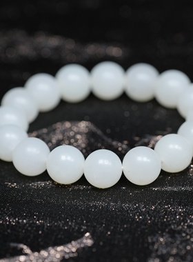 闲来画幅丹青卖。新疆青花籽料和田玉一级羊脂白玉点墨12毫米手链