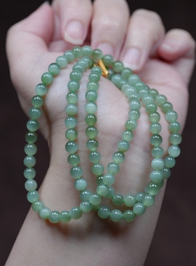 碧水柔波。天然俄碧玉猫眼粉青6毫米108颗圆珠项链多圈手链
