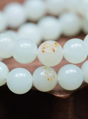 油膏体。天然新疆和田玉10毫米羊脂白玉圆珠手链 配证书