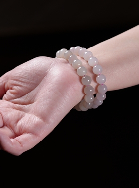 樱花树下。青海冰藕粉和田玉樱花粉10毫米手链串女