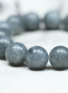 无梦到徽州。新疆青花籽料和田玉12毫米柔光圆珠手链