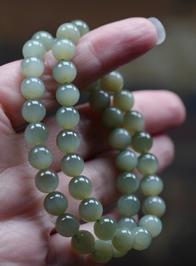 天青色等烟雨。俄碧玉活猫眼粉青8毫米圆珠手链