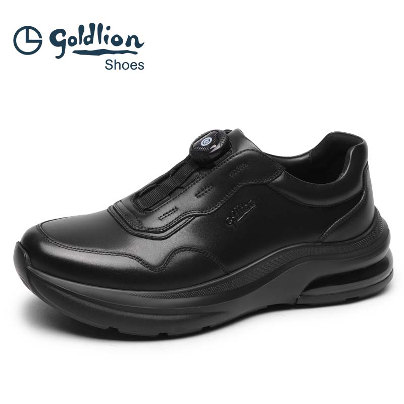 金利来男鞋官方正品秋季新款休闲男士真皮透气舒适气垫纽扣运动鞋 - 图0