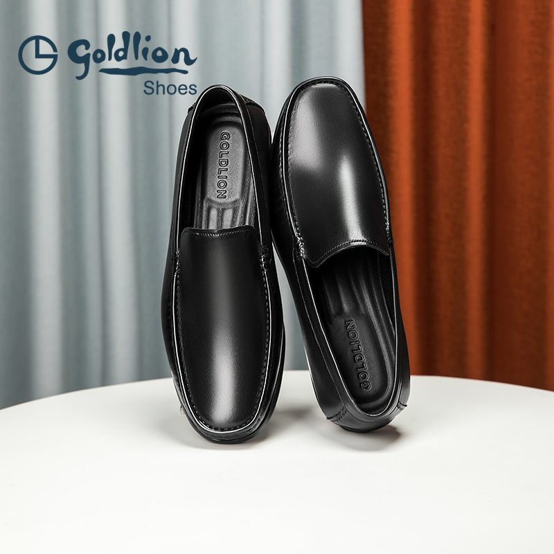 Goldlion男鞋 2025新款时尚商务休闲鞋男士皮鞋一脚蹬耐磨豆豆鞋 - 图2