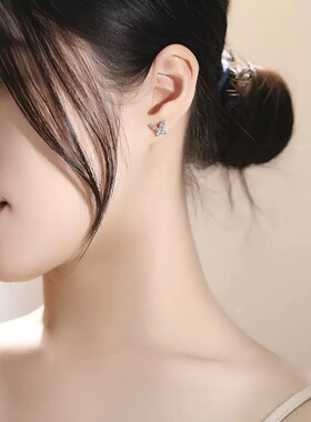 宝丽儿灵气蝴蝶耳钉女纯银森系超仙高级感耳饰生日礼物送女友