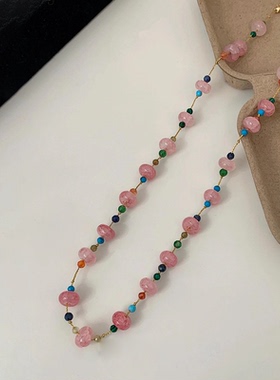 2026年新款新中式多巴胺彩色串珠项链女复古甜美气质锁骨链配饰