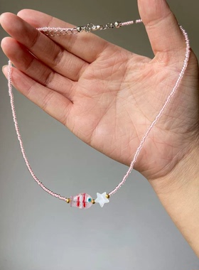 多巴胺粉色小鱼串珠星星项链女轻奢高级感锁骨链小众配饰