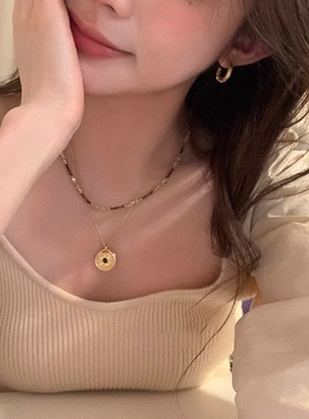 2026年新款中古风天然石串珠美拉德叠戴项链轻奢小众老钱风锁骨链