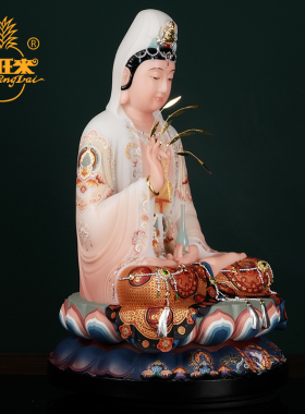 金旺来观音菩萨汉白玉佛像人造玉石家用供奉神像摆件石雕佛堂佛具