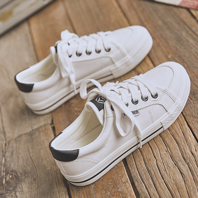 White round-toe canvas shoes human-made casual and versatile low-top