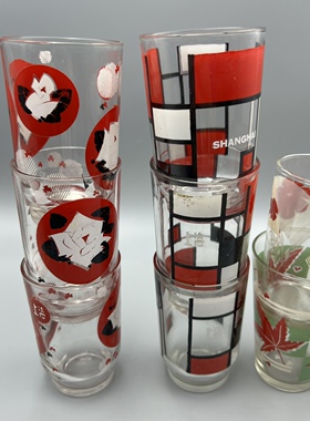 老上海旧物七八十年代玻璃印花杯子摆件复古装饰品怀旧回忆不建用