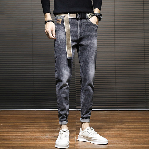 春秋季韩版高街直筒牛仔裤男学生潮流小脚休闲长裤宽松百搭修身裤 - 图1